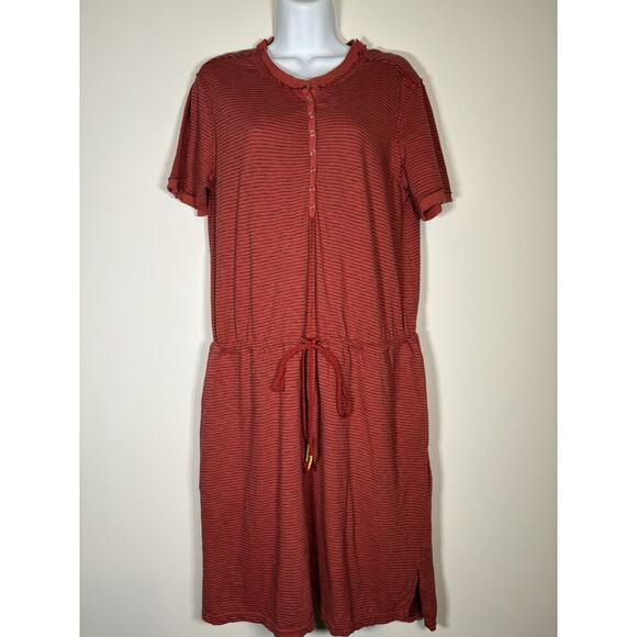 SUNDANCE Candice Stripped Easy Dress 100% Cotton Henley Casual Weekend Large - Picture 2 of 12